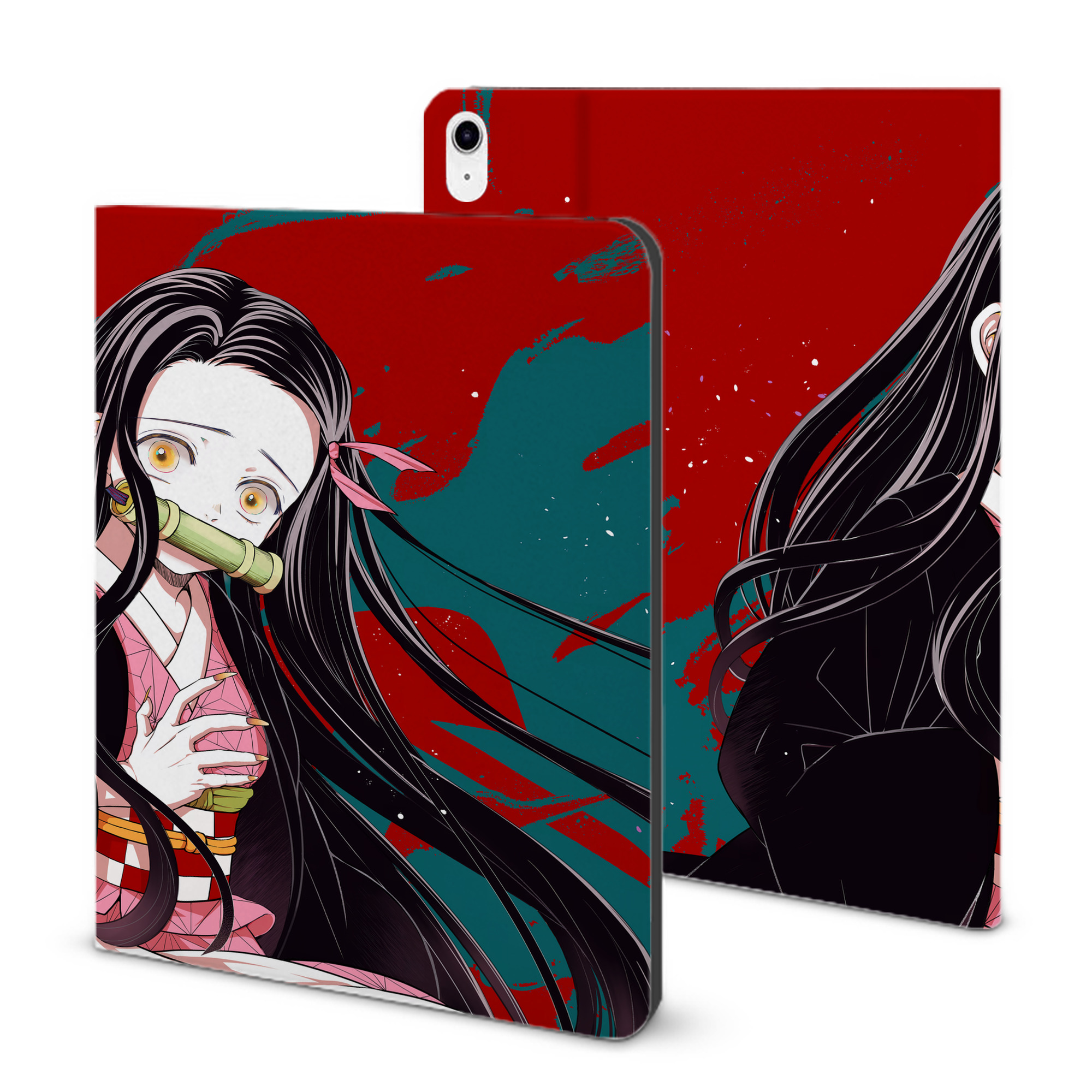 （画像用） 鬼滅の刃（きめつのやいば）竈門 禰󠄀豆子／かまど ねずこ Kamado Nezuko IPad ケース ブック型 PUレザー TPU 耐衝撃 軽量 薄型 ペン収納なし 全面保護 IPad 各モデル対応